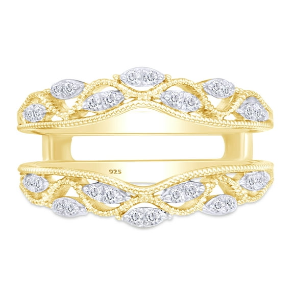 AFFY 0.20CT Moissanite Diamond Vintage Style Ring Guard Enhancer for Women 14K Yellow Gold over Silver-10
