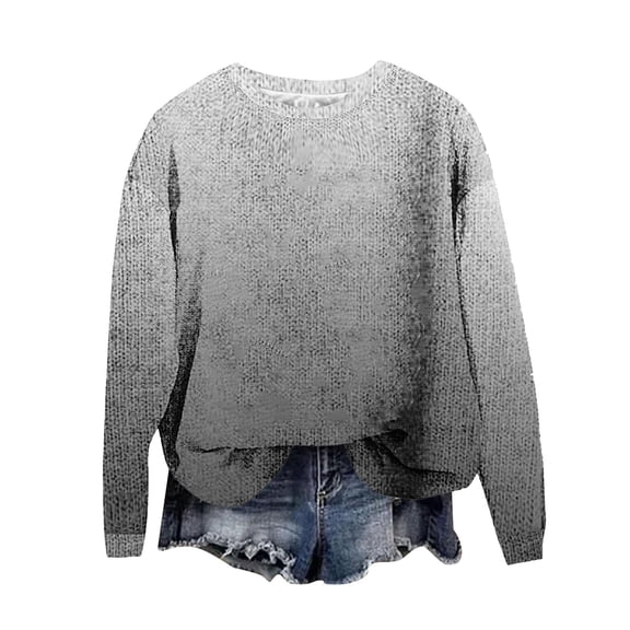 Guluxicc Sweaters for Women Trendy Crewneck Long Sleeve Sweaters Tops Winter Warm Pullover Outfits, Gray, S