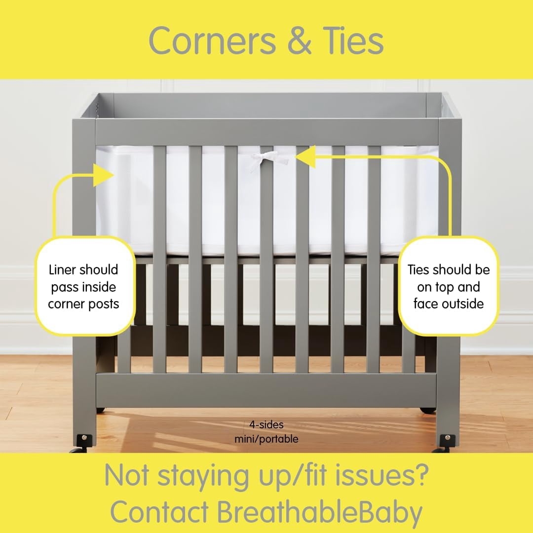 HALO Breathable Mesh Mini Crib Liner, Airflow Design Crib Bumper, 100% Polyester, White, 11" x 127"