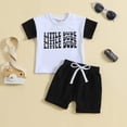 thumbnail image 2 of Gerichy Toddler Baby Boy Summer Clothes Letter Print Shorts Set 0 6 12 18 24 Months Outfits 2-3 Years Clothes Set Crewneck Letter Print Boys Top Shorts 2 Piece Set, 2 of 6