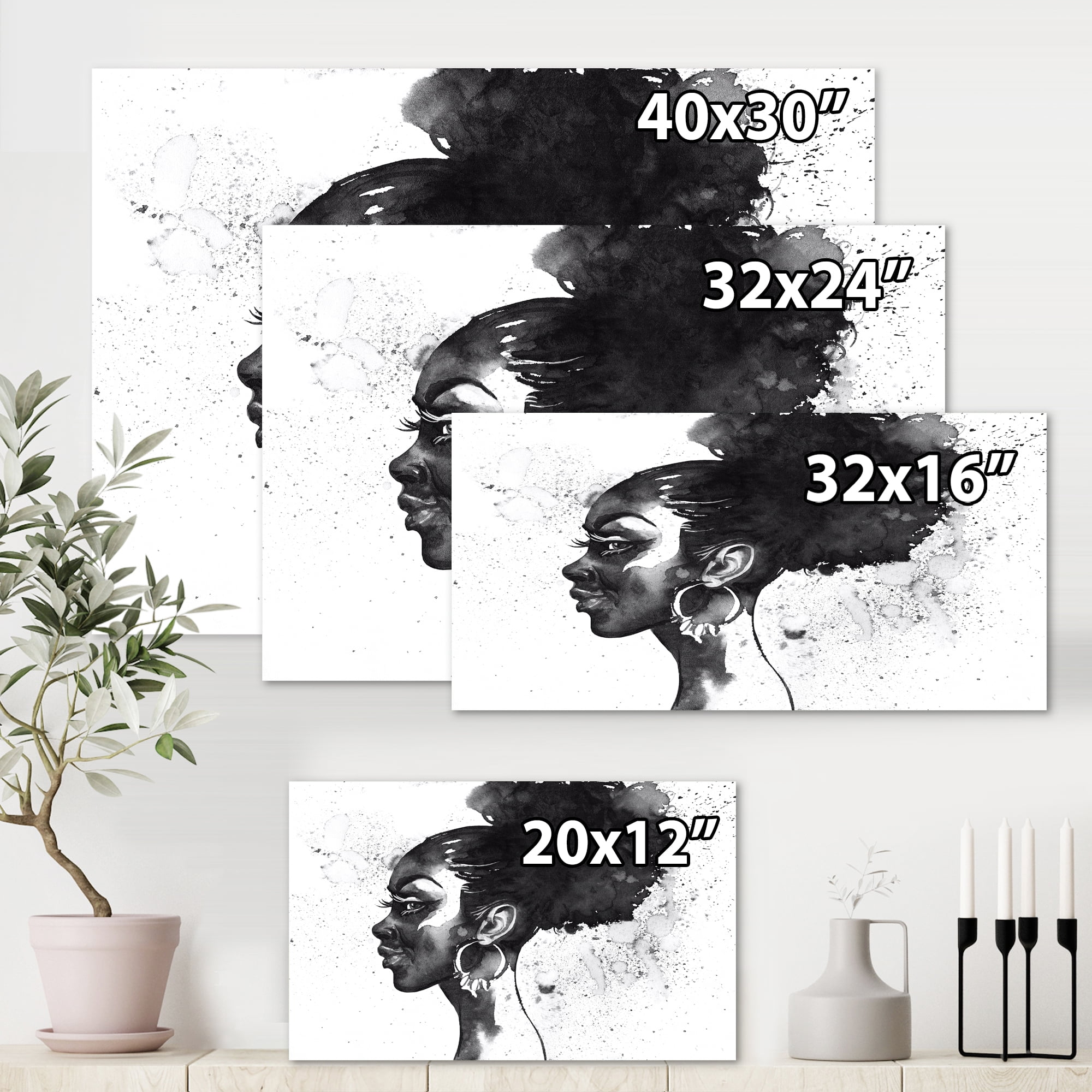 Black and White Portrait of African American Woman I 40 in x 30 in Painting Canvas Art Print, by Designart