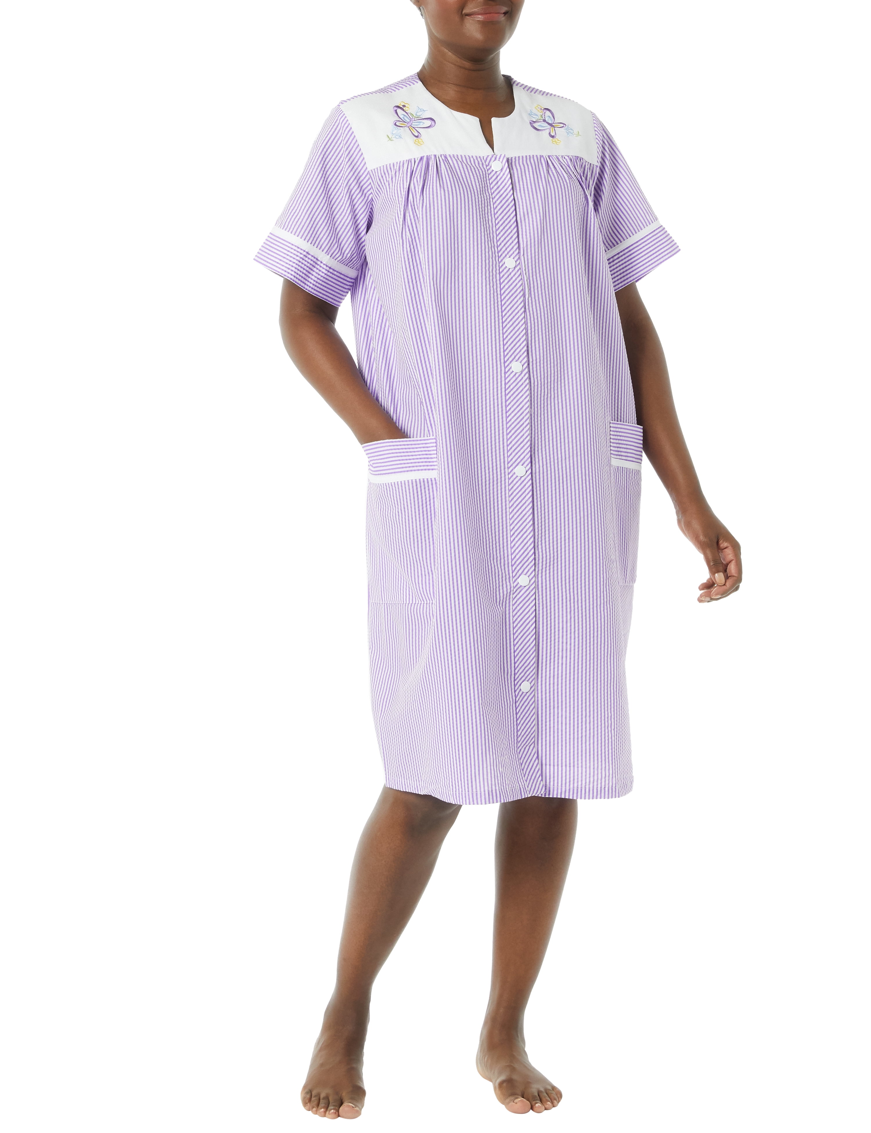 embroidered stripe duster robe