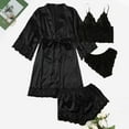 thumbnail image 2 of Celivon Silk Satin Robes For Women Spring Summer Long Pajamas Smooth 4 Piece Lace Strap Sleep Set With Robe Seductive Comfortable, 2 of 3