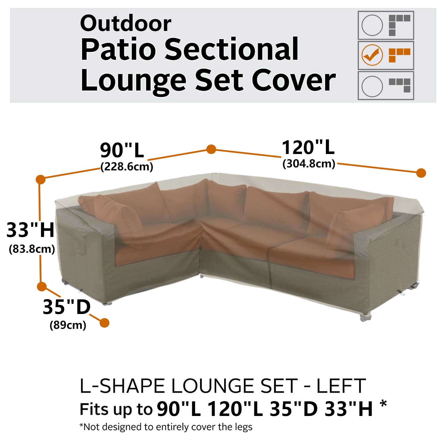 Flexiyard Patio Sectional Cover, 90"x120" Waterproof Beige Patio Furniture Cover