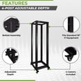 thumbnail image 2 of NavePoint 42U 4 Post Server Rack – Open Frame Rack for 19 Inch Equipment, Adjustable Depth 4-Post Network Rack with Casters Wheels, 42U Server Rack 881lbs Capacity, Black, 2 of 5