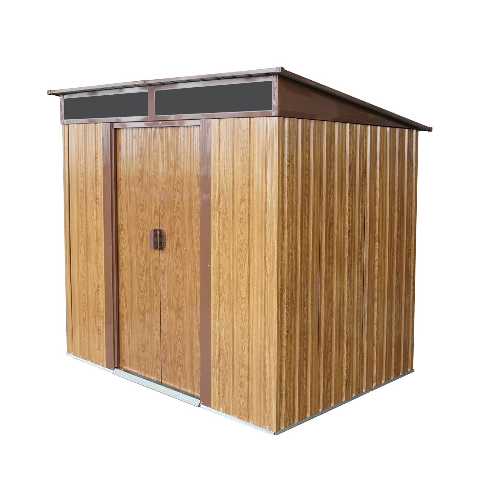AENKYO Outdoor storage sheds 6FTx5FT Pent roof with Double Lockable Doors for Backyard Patio Lawn - Coffee