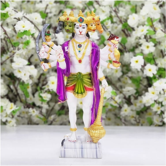Panchmukhi Hanuman Statue in Resin Lord Hanuman Idol Standing Hanuman Sculpture Anjaneya Five Faced Hanuman Figurine Monkey God Statue Bajrangbali Murti Hanuman Statue Temple Decor - AtoZ India Cart