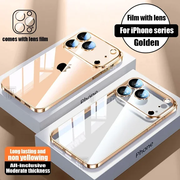 New Orange Ultrathin 17 Phone Case for iPhone 17 Air 16 15 14 13 12 11 Pro Max Plus Clear Plating Soft TPU Lens Protect Cover