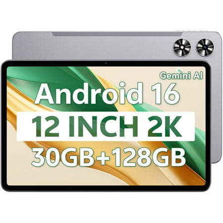 12 Inch Tablet, Android 16 Tablet 12 Inch Large Screen 2K Display, Octa-Core, 30GB RAM 128GB Storage 1TB Expandable, 13MP Dual Camera, 8800mAh, GPS, Dual Speakers, Face Unlock