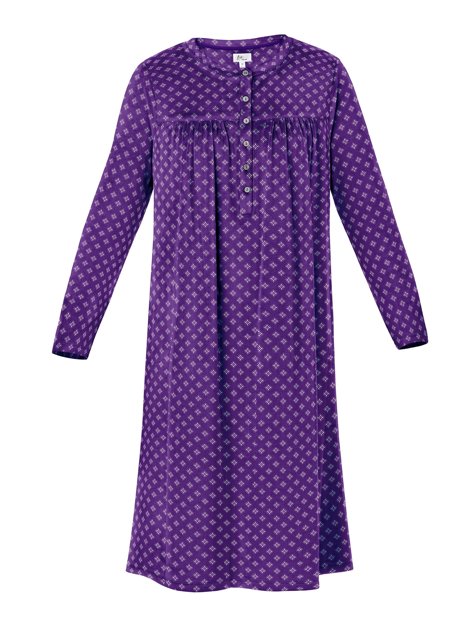 Aria Women’s Long Sleeve Stretch Velour 44" Sleepwear Nightgown, Sizes XS-5X