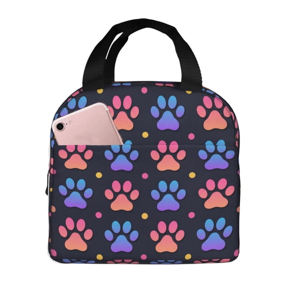Dog Paw Lunch Box And Reusable Insulated Lunch Bag With Thermal Cooler Tote For Bento Meals For Men Women Work Office Picnic Travel, Colorful Pink Blue Print