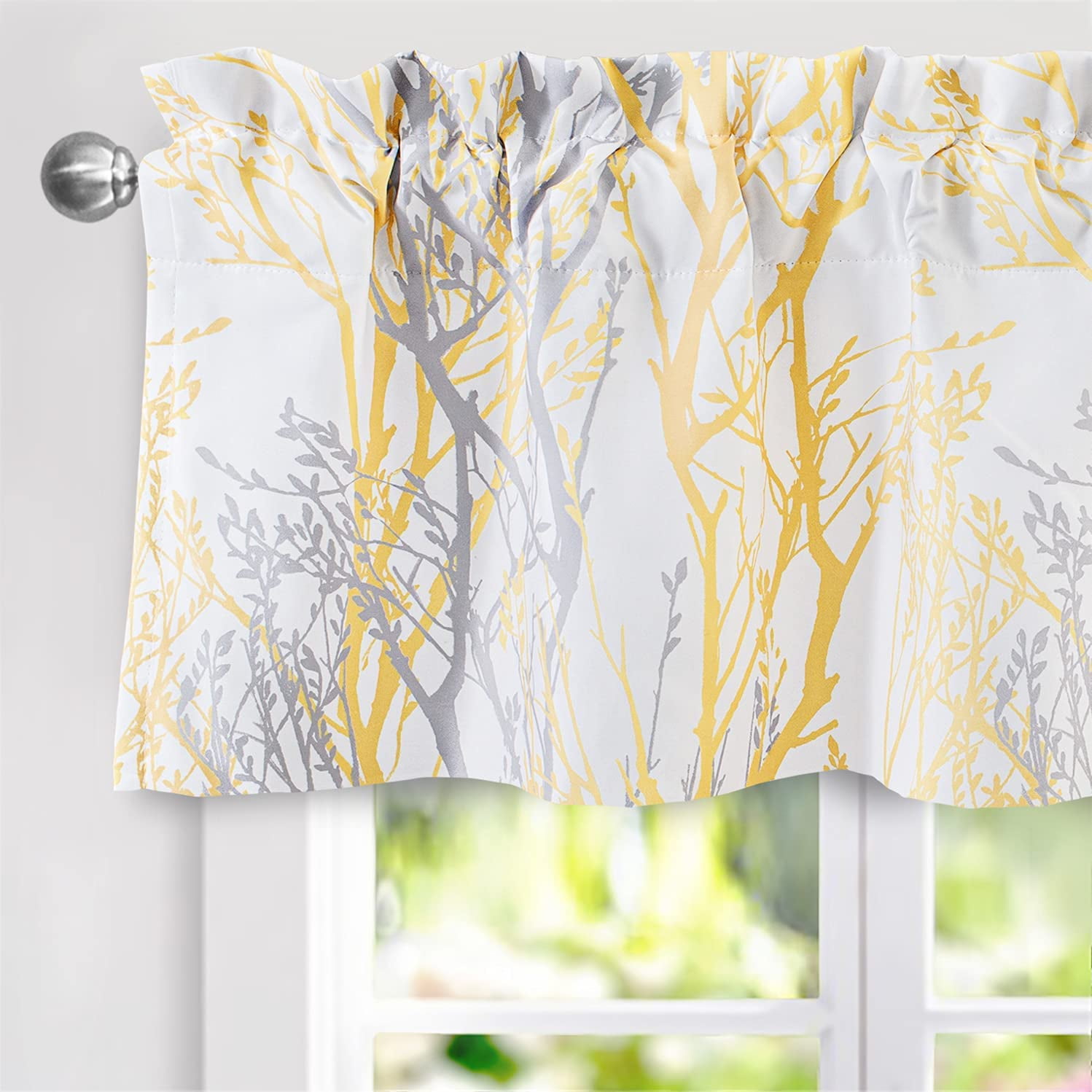 DriftAway Tree Branch Abstract Ink Printing Lined Thermal Insulated Window Curtain Valance Rod Pocket 52 Inch by 24 Inch Plus 2 Inch Header Silver Gray 1 Pack 