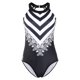 thumbnail image 3 of Traje de baño de una pieza para mujer, conjunto de bikini para mujer, traje de baño de poliéster con tirantes estampados y escote en V de cintura alta., 3 of 4