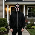 thumbnail image 5 of Halloween Ghost Mask Full Zip Hoodie, Black Pocketed Long Sleeve Sweatshirt Costume Outerwear for Men Women, 5 of 5