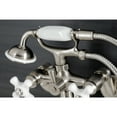 thumbnail image 3 of Kingston Brass KS226PXSN Kingston Three-Handle 2-Hole Wall Mount Clawfoot Tub Faucet with Hand Shower in Brushed Nickel, 3 of 7