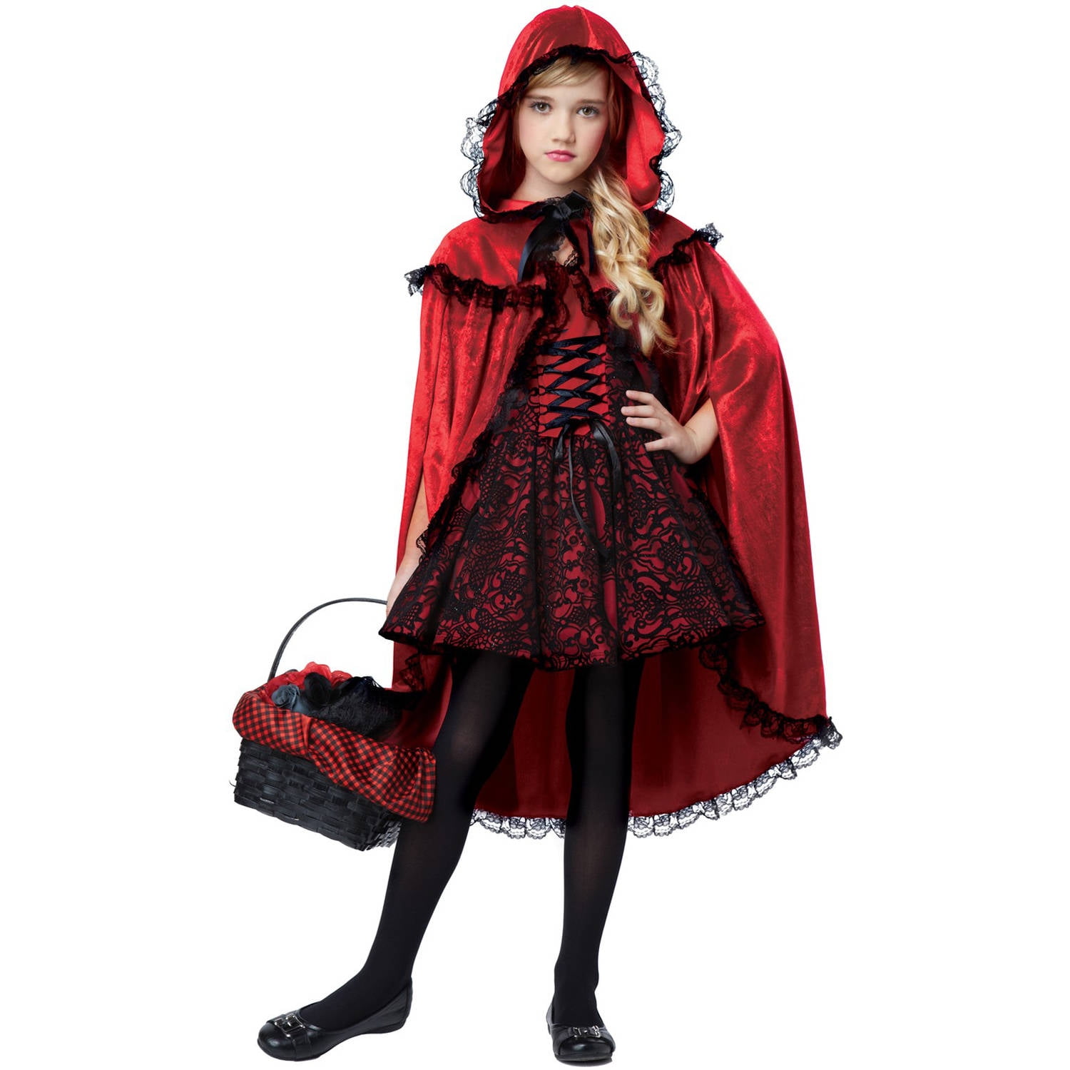 Ladies Red Riding Hood Cape Long Hooded Cloak Halloween Fancy Dress Costume New 