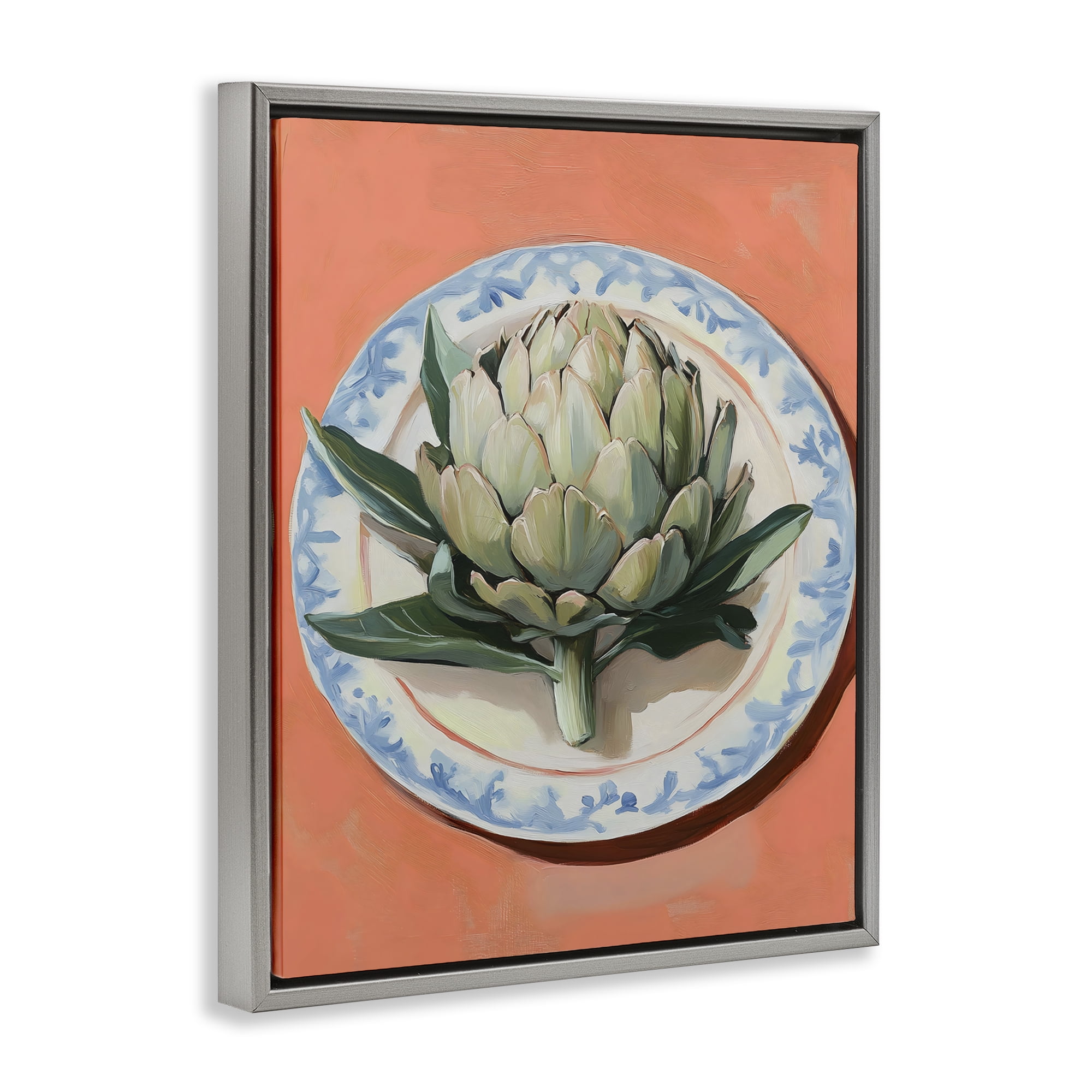 Stupell Industries Retro Artichoke over Orange Gray Framed Floater Canvas Wall Art, design by The Prints Vibe