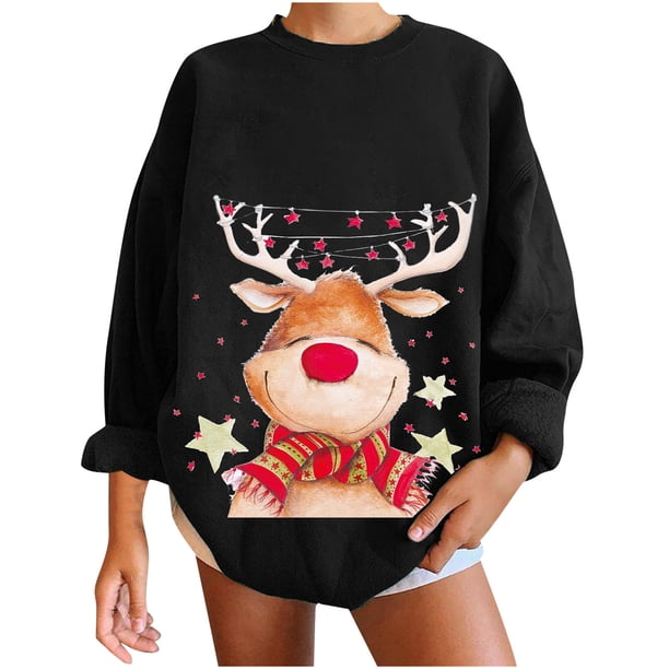 Sudaderas de Cuello Redondo de Navidad Para Mujer Moda Casual Manga Larga Impreso Ladies Tops Odeerbi ODB209039