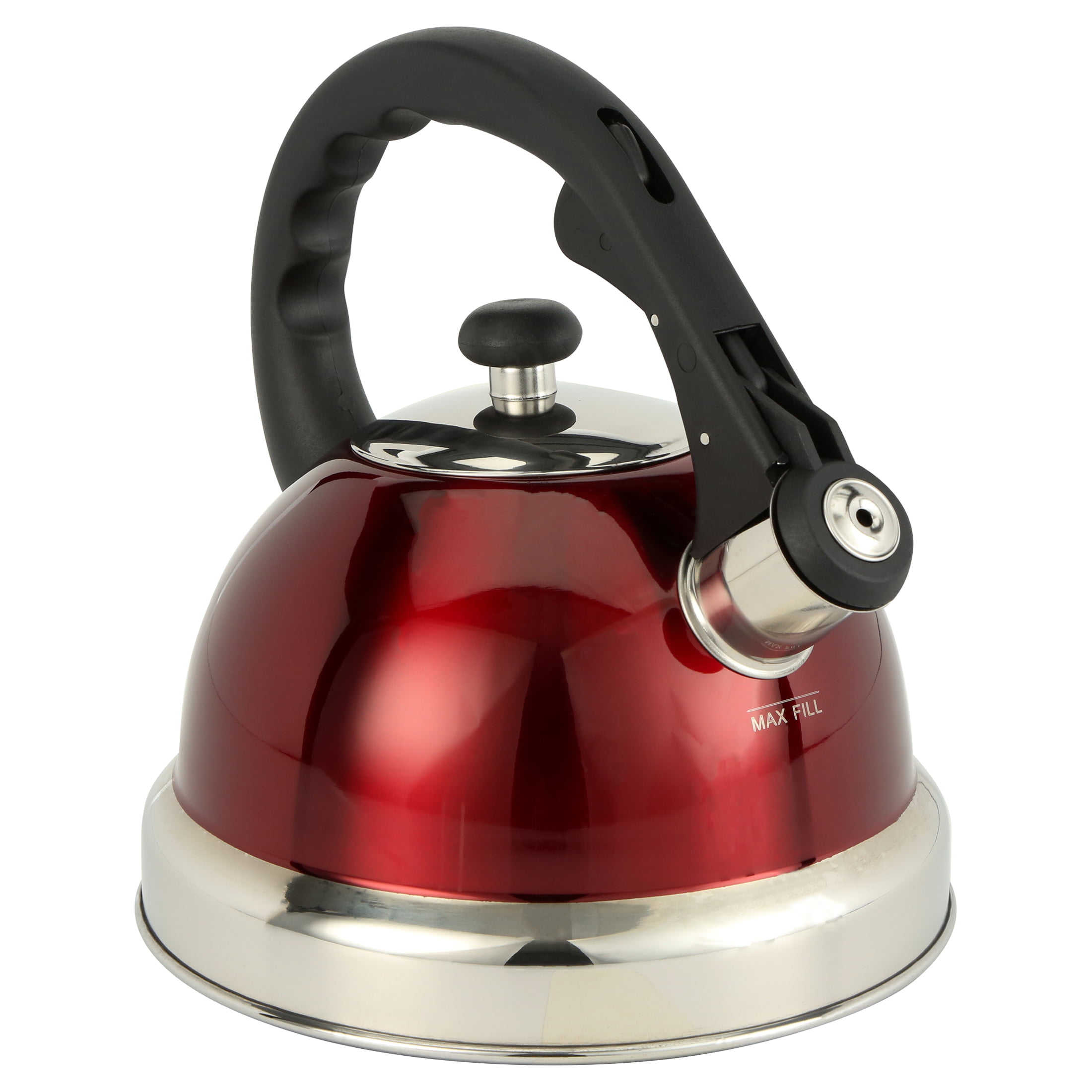 Mr. Coffee Twining 2.1 Quart Pumpkin Shaped Stainless Steel Whistling Tea  Kettle, Metallic Red