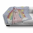 thumbnail image 2 of Rainbow Soft Flannel Fleece Throw Blanket, Unicorn Cat Holding Heart Kitten Stars Print, Cozy Plush for Indoor and Outdoor Use, 60" x 80", Rose Baby Pink, by Ambesonne, 2 of 5