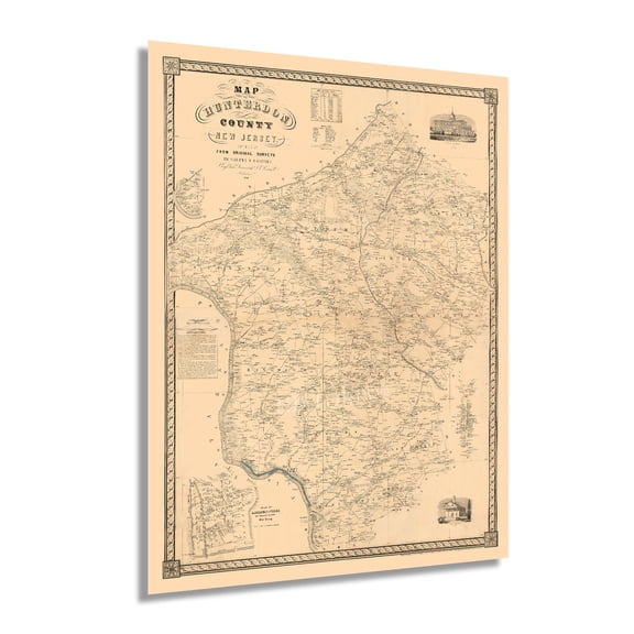HISTORIX 1851 Hunterdon County New Jersey Vintage Map Poster Wall Art Print, 18 x 24 Inch