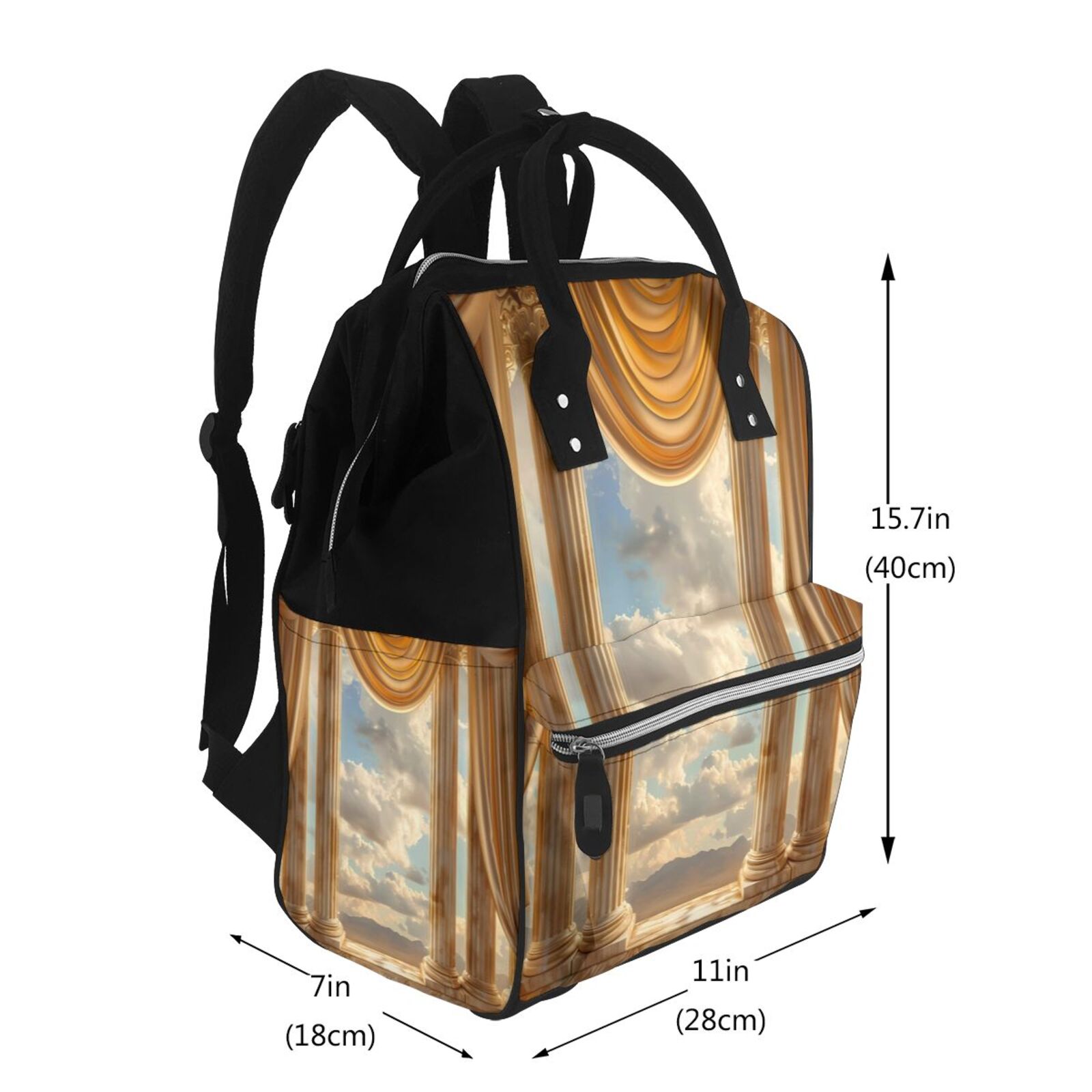 Fuzoiu Golden Drapes Pillars Clouds Print Diaper Bag Backpack,Baby Essentials Travel Tote,Multi function Waterproof Diaper Bag, Travel Essentials Baby Bag - Unisex