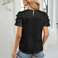 thumbnail image 3 of Women's Satin Casual Shirts Crewneck Ruffle Sleeve T Shirts Lace Crochet Trendy Solid Color Loose Tunic Tops, 3 of 3