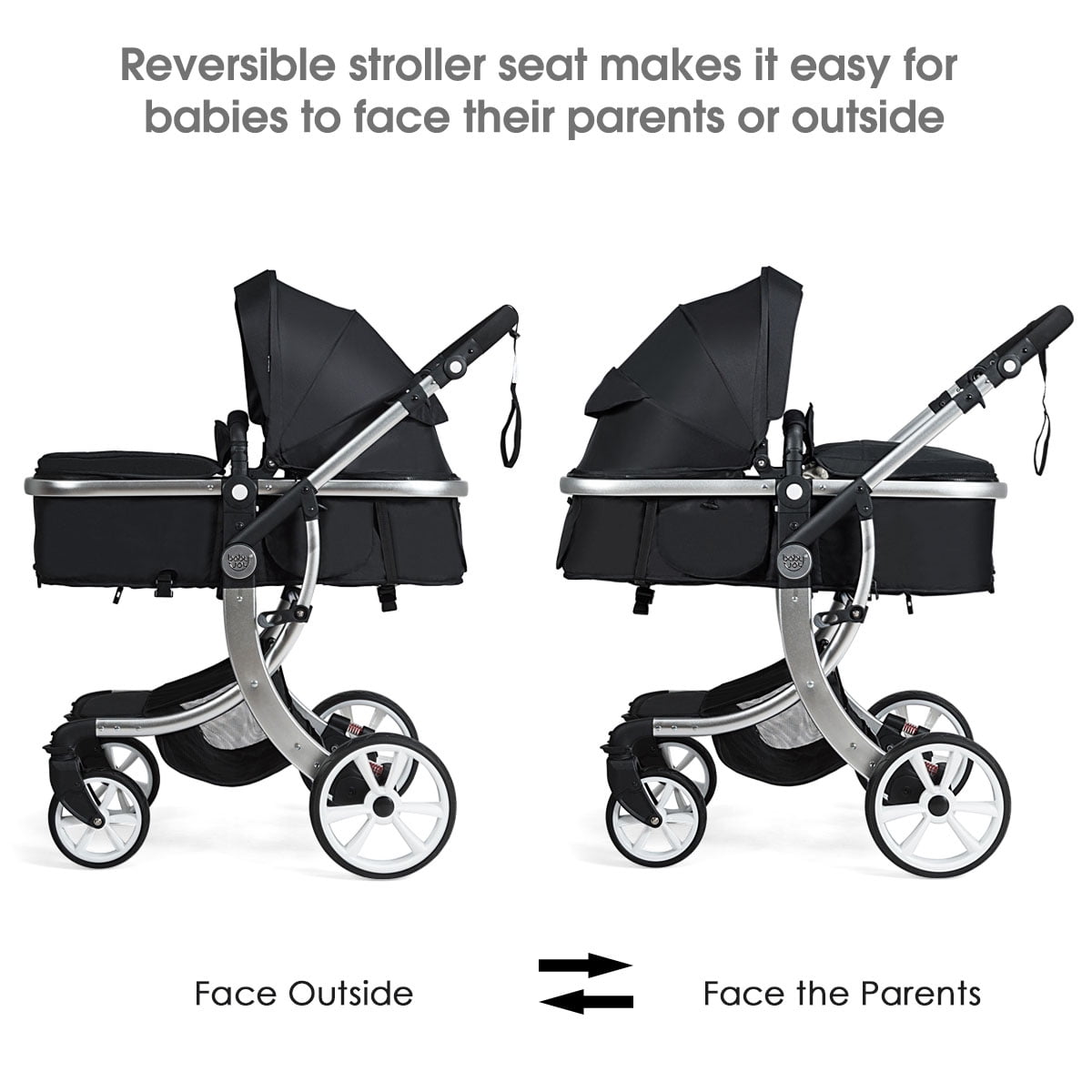 Infans Folding Aluminum Infant Reversible Baby Stroller W/ Diaper Bag Black
