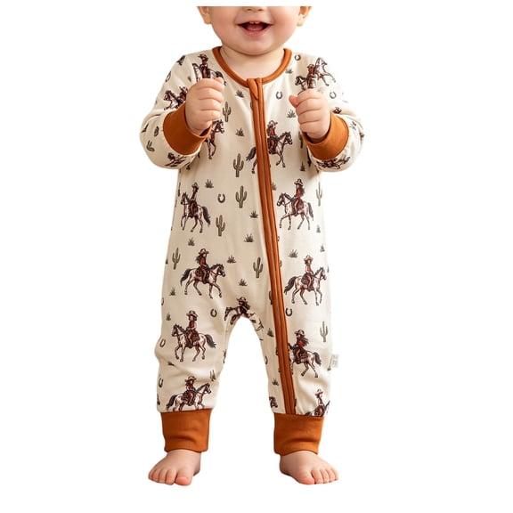 GCETTIC Long Sleeve Baby Jumpsuit Baby Boy Romper Jumpsuit Footie Newborn Fall Outfit Newborn Baby Boy Clothes Long Sleeve Footed Jumpsuits Romper for Baby Boy Khaki Size,12-18 Months