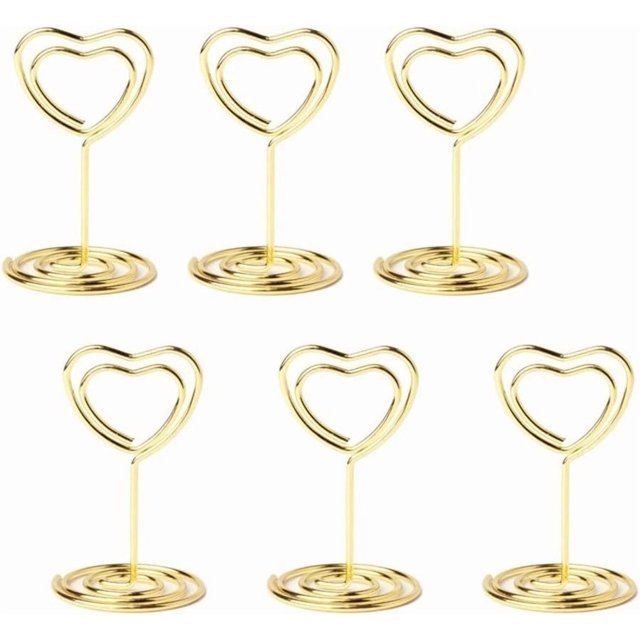 20 st Mini Bordskorthållare, Bordskorthållare, Hjärtformade Bordsskyltar Bildfotohållare Meny Memo-klämmor (Guld)