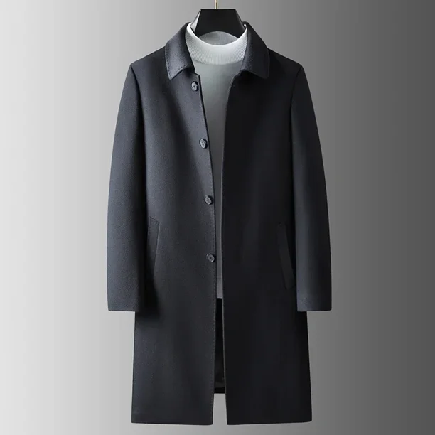 Abrigo de lana con solapa para hombre, otoño e invierno, nuevo abrigo informal de negocios, largo y cálido, cortavientos para hombre
