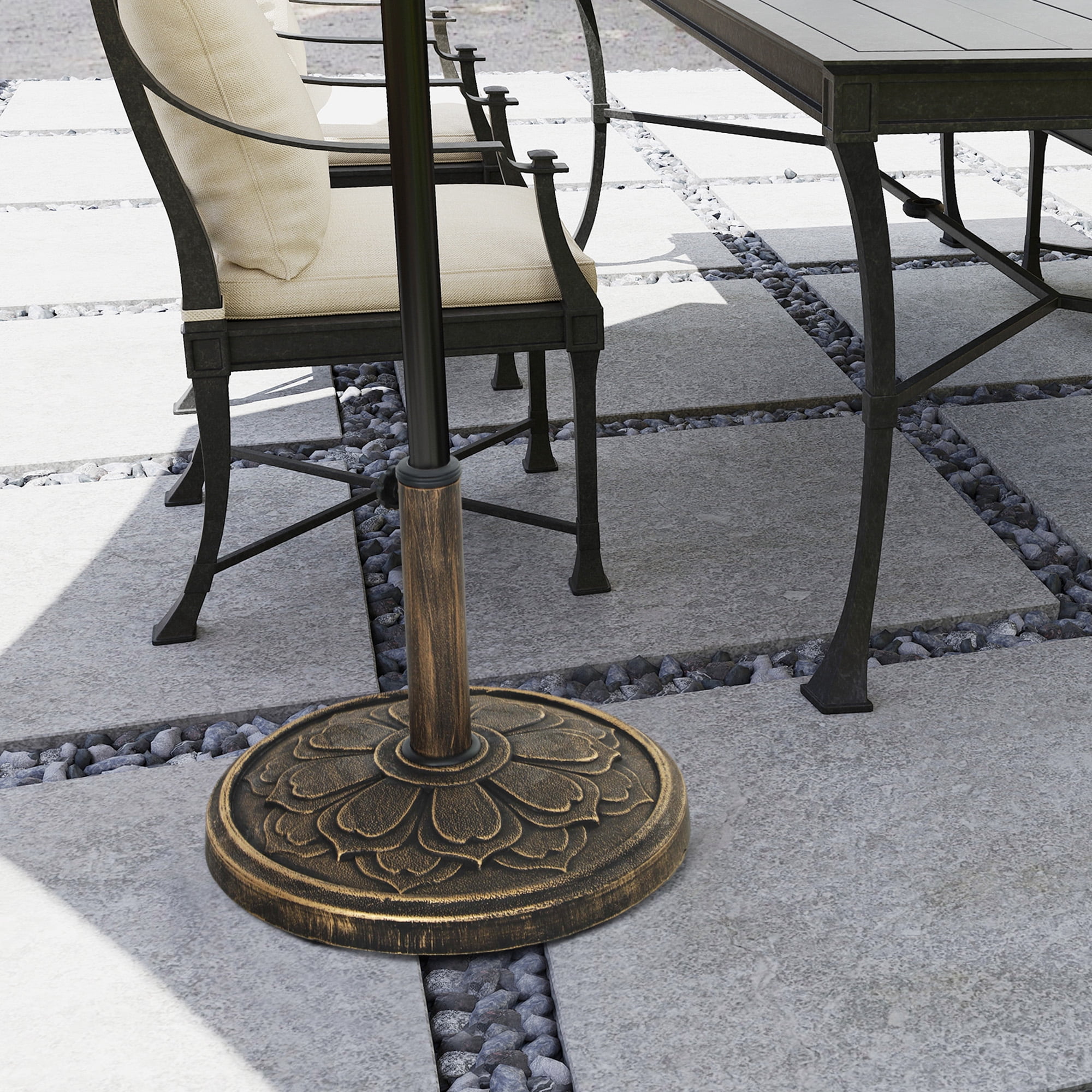 Outsunny Round Patio Umbrella Base, 26 lbs Resin Umbrella Stand Base, Patio Umbrella Stand for 1.3"/1.5"/1.9" Poles for Outdoor Lawn Poolside, Bronze