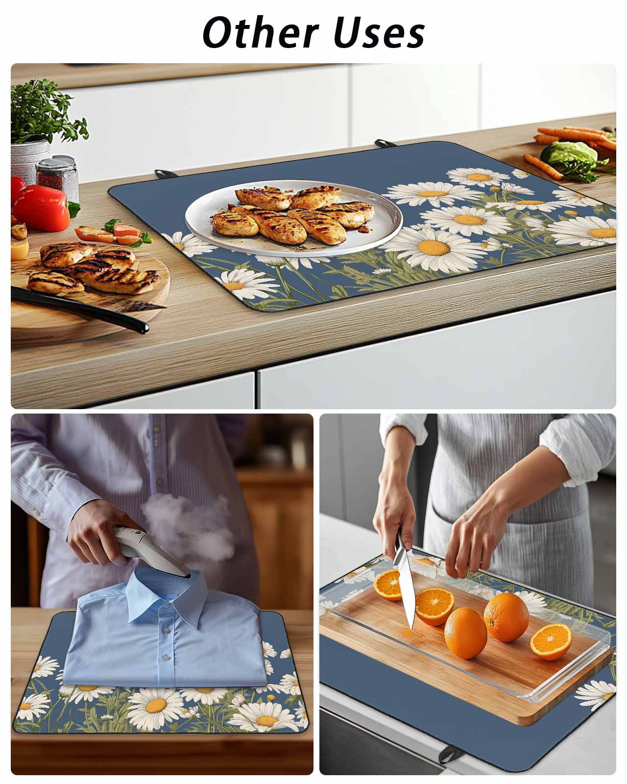Stove Top Covers for Electric Stove, Daisy Glass Stovetop Cover Protector, Spring Floral Summer Botanical Elegant Navy Blue Induction Cooktop Protector Oven Mat for Kitchen Countertop 24"x21"