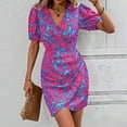 thumbnail image 4 of Robes Courtes pour Femmes Été Femmes à Manches Courtes Imprimé Col en V Taille Jusqu'au Genou Robe Décontractée Mode Robe Courte d'Été pour Femmes Robe à Manches Courtes pour Femmes Robe Courte pour Femmes Été, 4 of 6