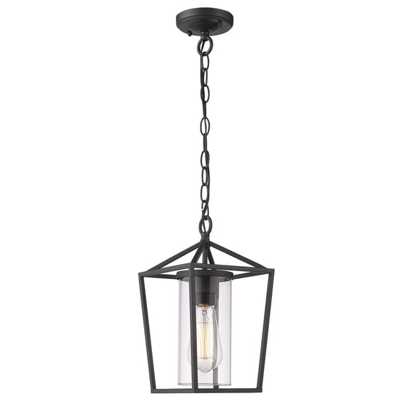 Emliviar Modern Outdoor Pendant Light, 12.5" Outdoor Hanging Lantern in Black Finish with Clear Glass, 20065H BK