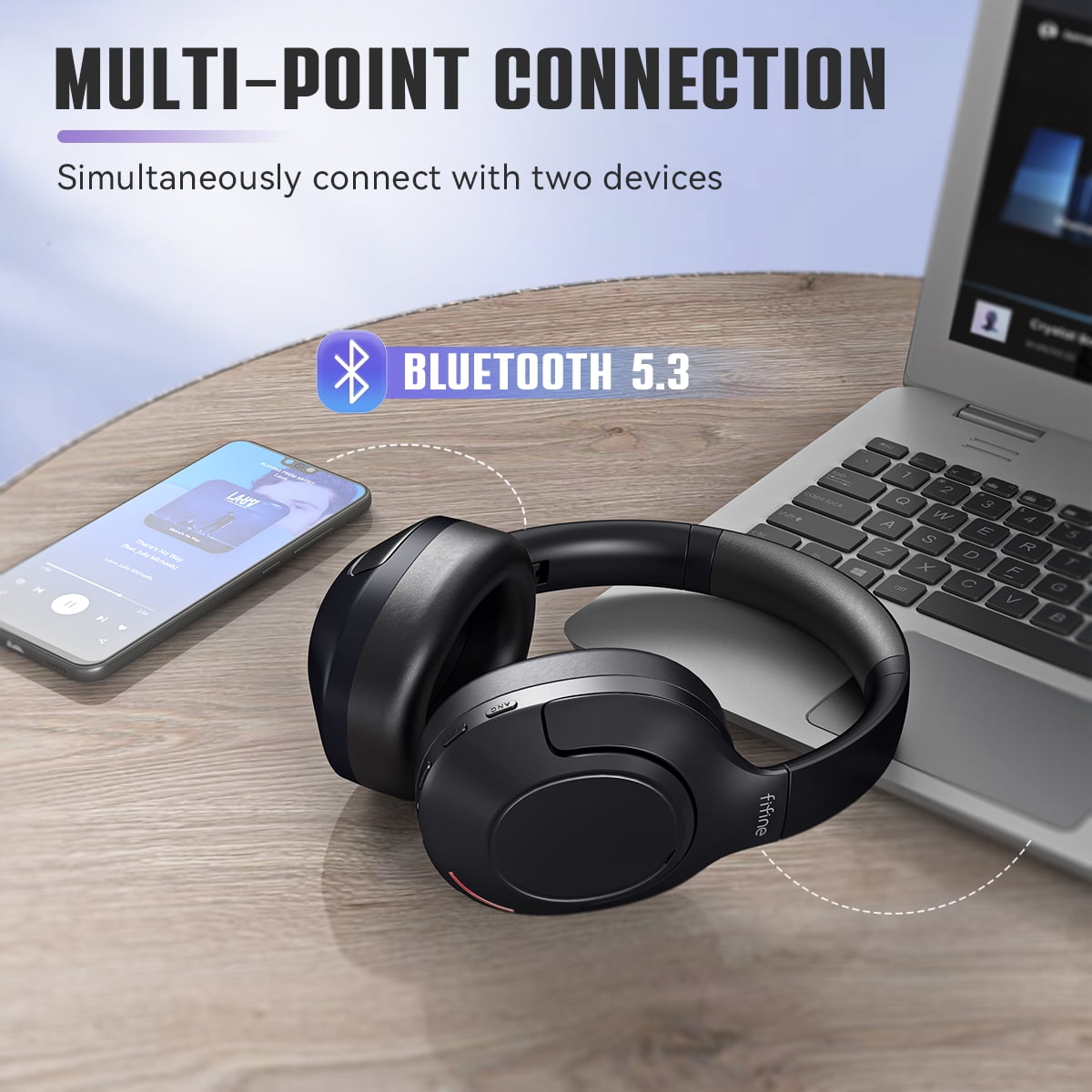FIFINE X3 Wireless Over-Ear Headphones for iPhone/Mac, Bluetooth Headphones with ANC Noise Cancelling, Transparency Mode, 3.5mm Jack, 65H Playtime