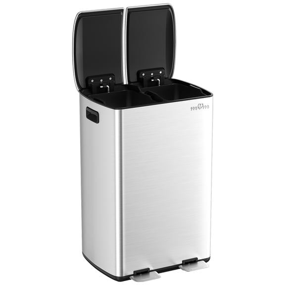 mVm Kitchen Trash Can,2x8 Gallon (2x30 L) Dual Compartment Garbage can Recycle Bin Combo with Foot-Pedal,Anti-Fingerprint,Soft-Close,Brushed Stainless Steel Trash can for Kitchen, Living Room(Silver)