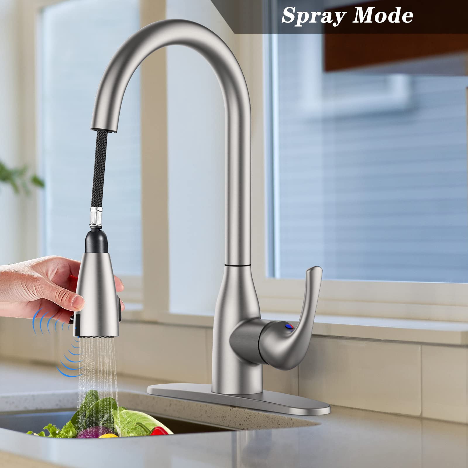 GOESMO Touchless Kitchen Faucet – Pull-Down Sprayer, 270° Rotation, Magnetic Docking, Motion Sensor (Chrome, 20851)