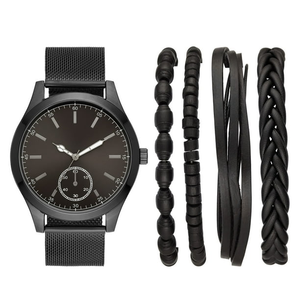 Fashion Watch Set - Men's Gunmetal Watch Gift Set with Bracelets