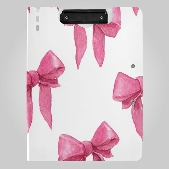 Pink Bowknots Watercolor Foldable Binder Folder Clipboard with Pen Slot Double Clips A4 Size File Storage