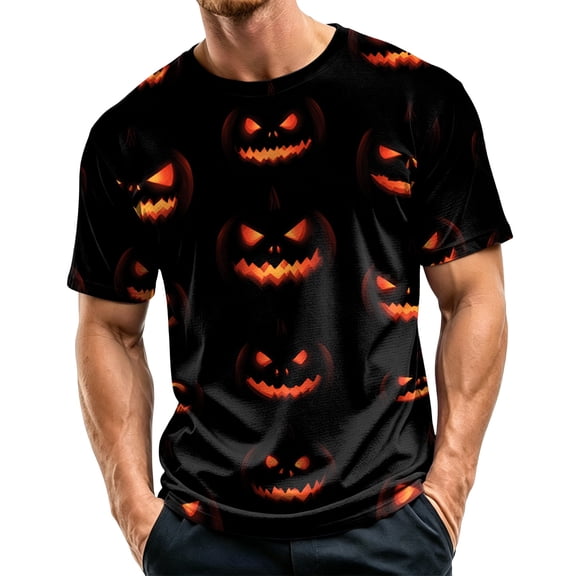 Halloween Shirts for Men - Graphic Tees Short Sleeve Crewneck Halloween Print Tops Casual Funny Halloween Mens Shirt Costumes
