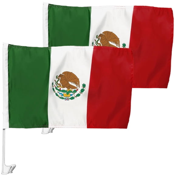 Bandera para Coche VentDepot MXcarFlag 2 Pzas 30x45cm Tela Poliéster Asta Plástico Coche Tricolor