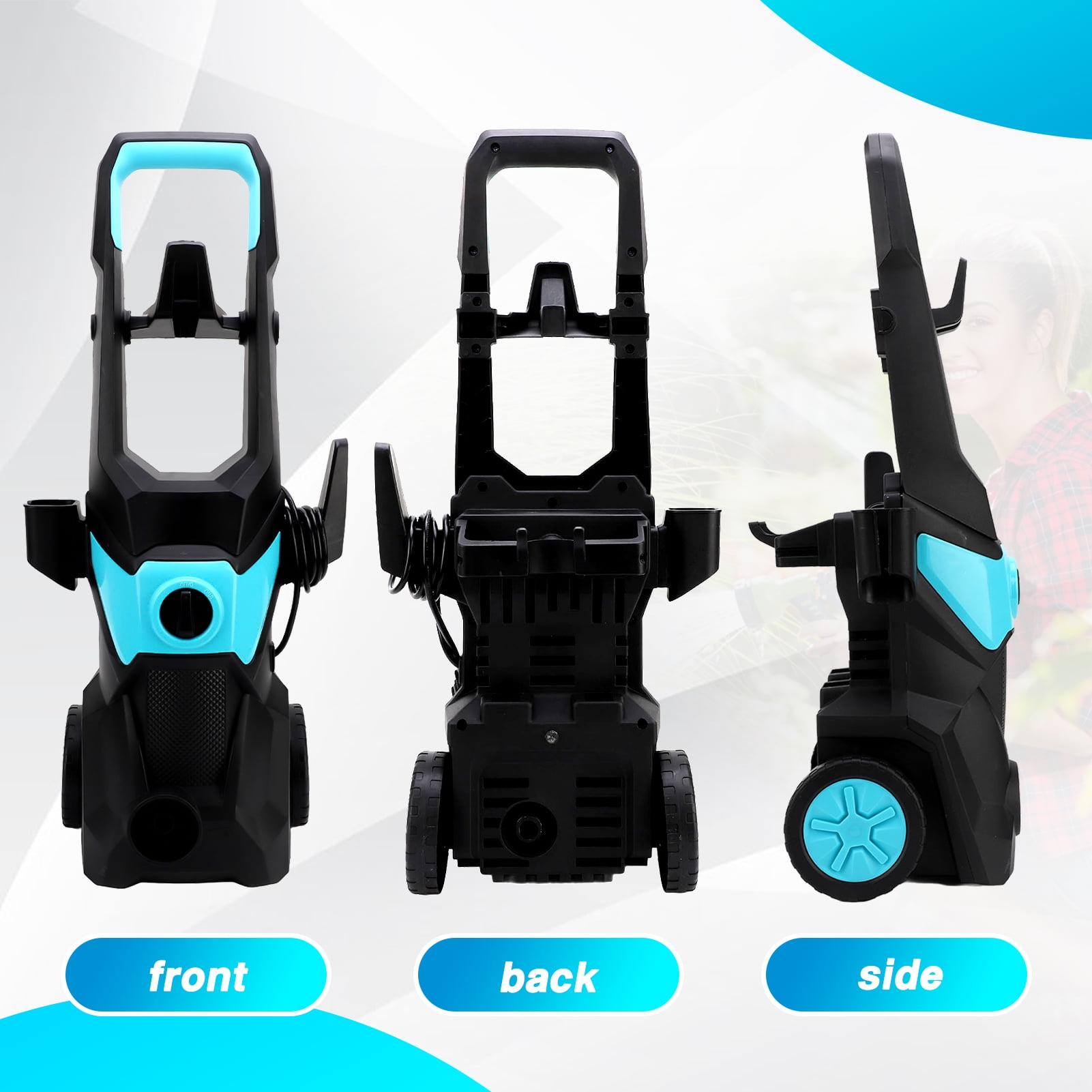 TEBRU Electric Pressure Washer, 3000PSI Max 2.4 GPM Power Washer with 32 ft Hose, 4 Quick Connect Nozzles, Foam Cannon, Suitable for Clean Cars, Patios, Driveways, Fences, Pool