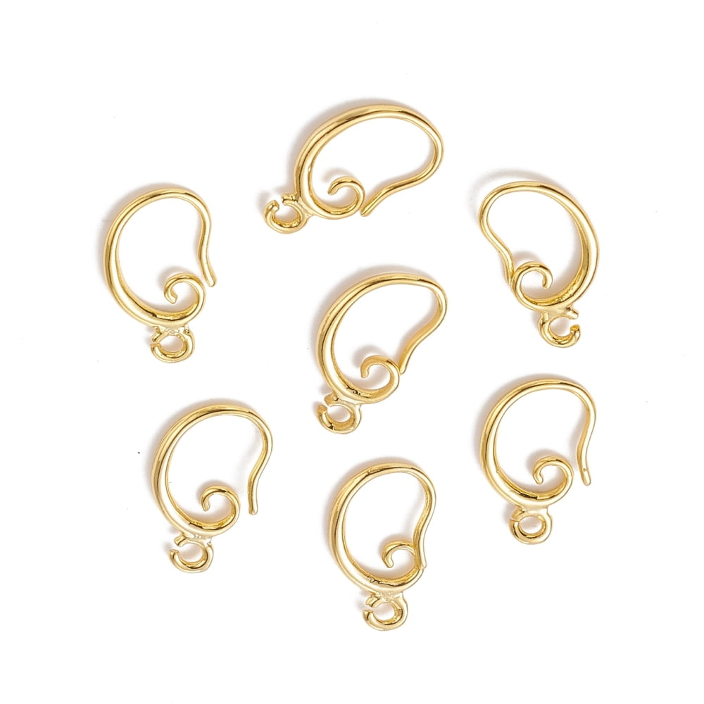 50 Pair Brass Earring Hooks with Horizontal Loop Long-Lasting Plated Real 18K Gold Plated 15x10x2mm Hole: 1mm 18 Gauge Pin: 1mm