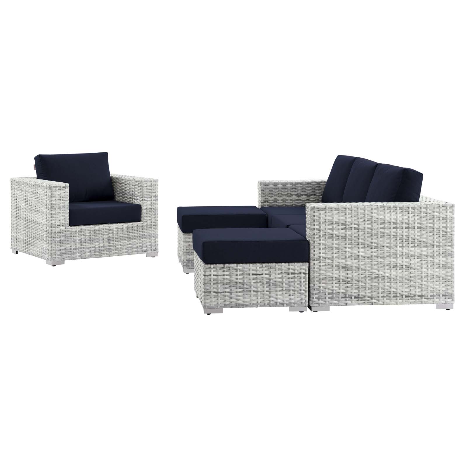 Lounge Sectional Sofa Chair Set, Rattan, Wicker, Light Grey Gray Blue Navy, Modern Contemporary Urban Design, Outdoor Patio Balcony Cafe Bistro Garden Furniture Hotel Hospitality - image 3 of 10