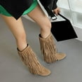 thumbnail image 4 of Women's Fringe Western Boots Ladies Fashion Hidden Heel Knee-high Boots Casual Round Toe Platform Tassel Boots, 4 of 6