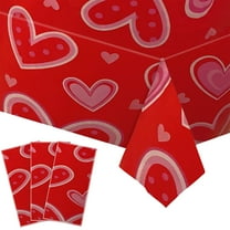 THHEIC 54 x 108 Inch Valentine's Day Plastic Tablecloth - Red with White Heart Design, Disposable Romantic Love Themed Rectangle Table Cloth for Dining Room Table Cover Indoor Outdoor Decorations
