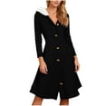 thumbnail image 2 of Women's Cardigan Dress Hooded Dress Longline Knit Fleece Trim Solid Color Casual Winter Dress for Loungewear Holiday,Black,L, 2 of 7