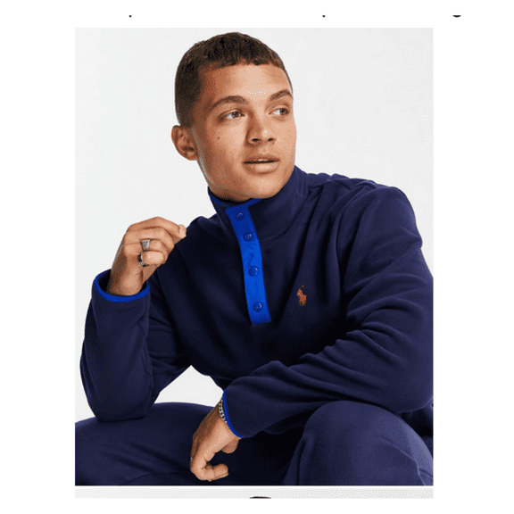 $125 Polo Ralph Lauren Men's 1/4 Snap Icon Logo Polar Fleece Sweatshirts Navy M