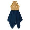 thumbnail image 3 of iiniim Kids Girls Halter Metallic Color Block Sleeveless Asymmetrical Praise Lyircal Dance Dress 6-16 Dark Blue 8, 3 of 7